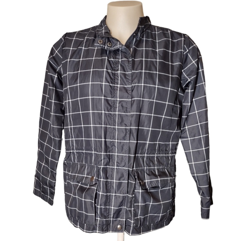 Basicβ Editions Jacket Size M Womens Windowpane Plaid Navy Blue Gorpcore Utility